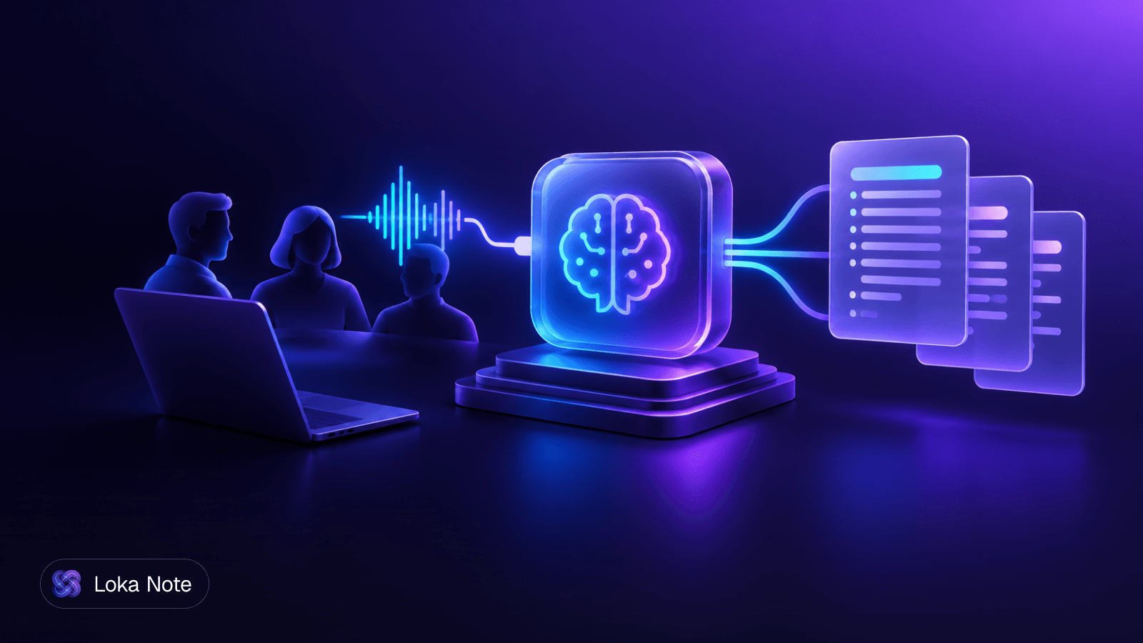 Simple editorial illustration of a laptop with a microphone icon and a padlock, with a checklist beside it