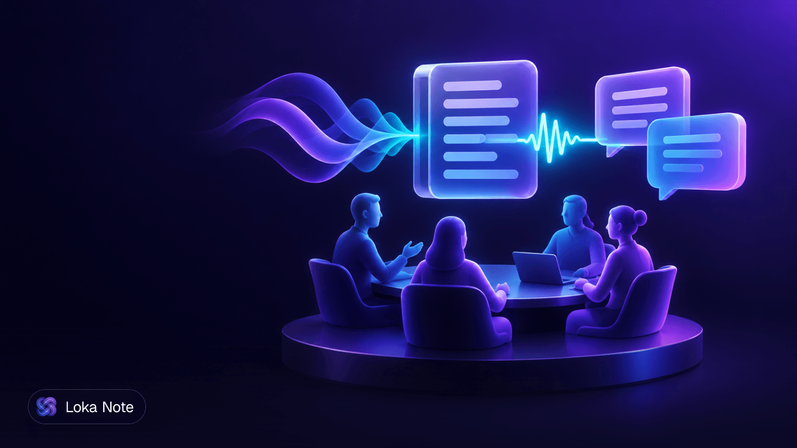Simple editorial illustration of a notepad with text in several scripts branching into six different paths, one of them leading to a stored audio file